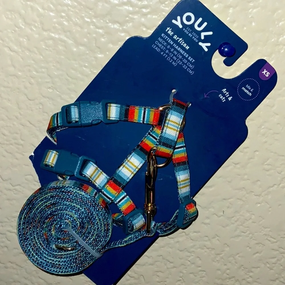 YOULY Brand Kitten Harness Set; XS Multi Color harness and lead Combo, BRAND NEW